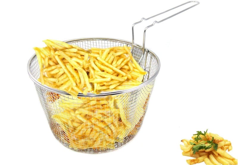 9 Medium Stainless Steel Deep Fry Basket Round Wire Mesh French Chip Frying Serving Food Presentation Tableware With Detachable Handle Fit For Up To 56L Pot