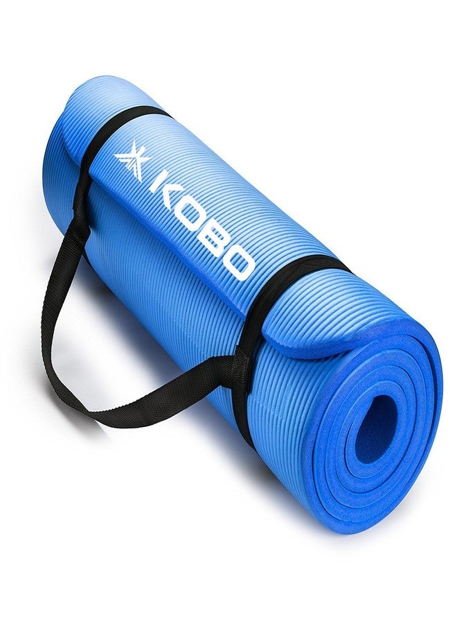 كوبو بساط يوغا Kobo NBR Athletica - بساط تمارين سميك متعدد الاستخدامات، مانع للانزلاق ومقاوم للتمزق. مثالي لليوغا الساخنة، والتمارين الرياضية في الصالات الرياضية، والتمارين المنزلية، والبيلاتس، والعلاج الطبيعي، والتخييم. يتضمن حزام حمل (15 مم، أزرق). - Image 1