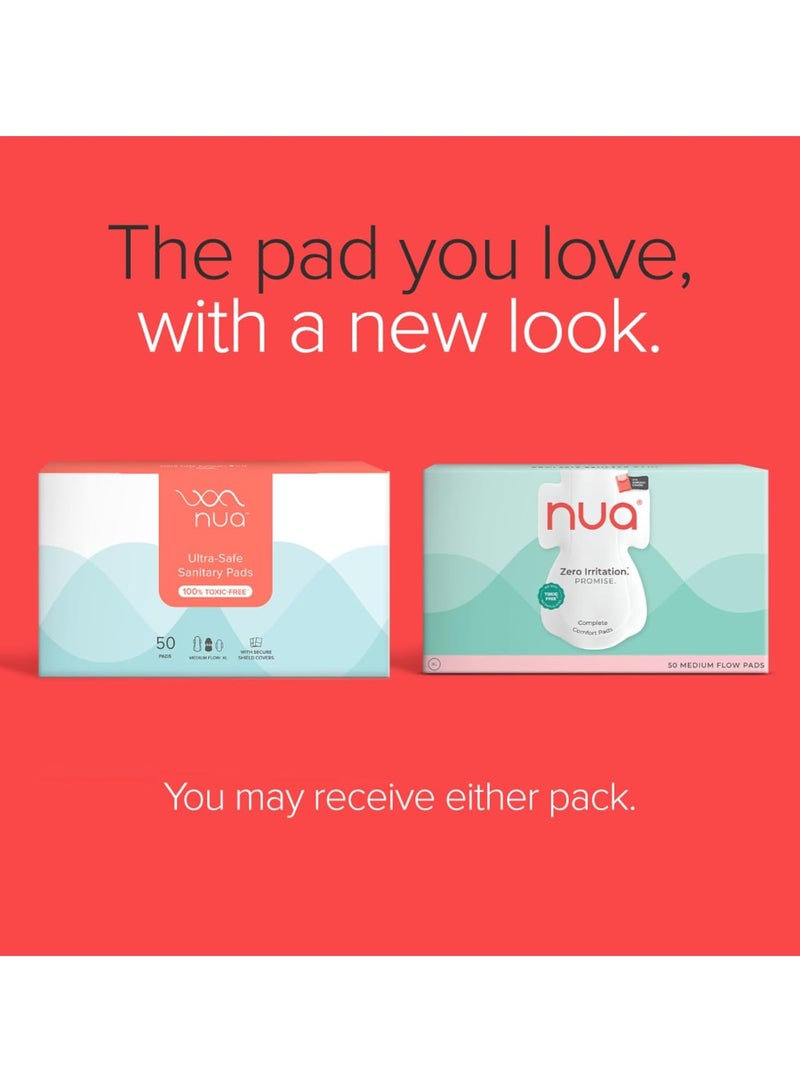 Nua Complete Comfort Sanitary Pads - Designed for Sensitive Skin | Pack of 50 pads for Medium flow, with Disposal covers | Zero Irritation | Comfortable All-Day Protection | Ultra-Thin | Super Absorbent | No rashes | 50% Wider Back | 100% Toxic-Free, Dermatologically Tested - Image 2