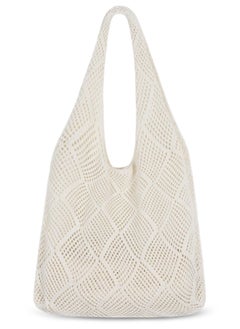 Crochet Tote Bag, Mesh Beach Bag Knit Summer Hobo Vacation Boho for Women, Beige