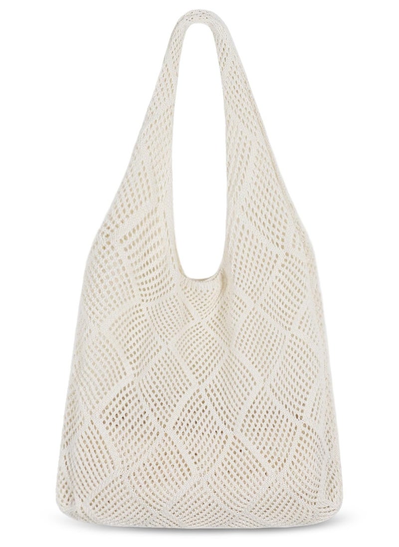 SYOSI - Crochet Tote Bag, Mesh Beach Bag Knit Summer Hobo Vacation Boho for Women, Beige - Image 1
