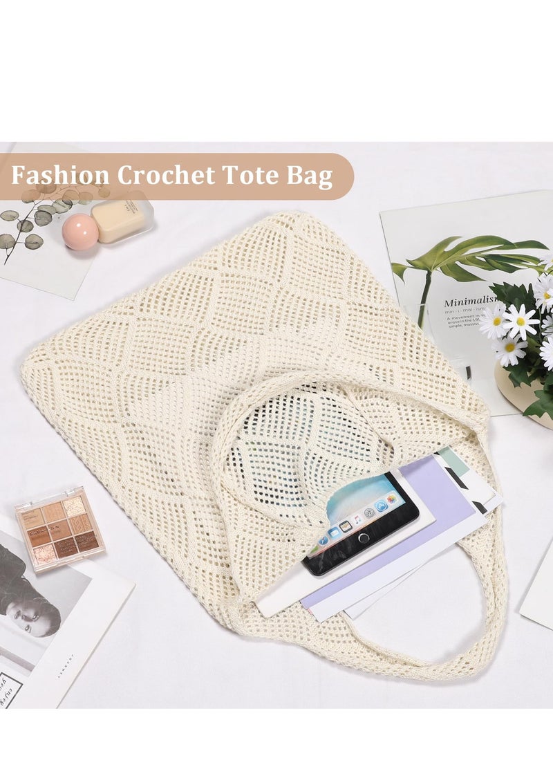 SYOSI - Crochet Tote Bag, Mesh Beach Bag Knit Summer Hobo Vacation Boho for Women, Beige - Image 1