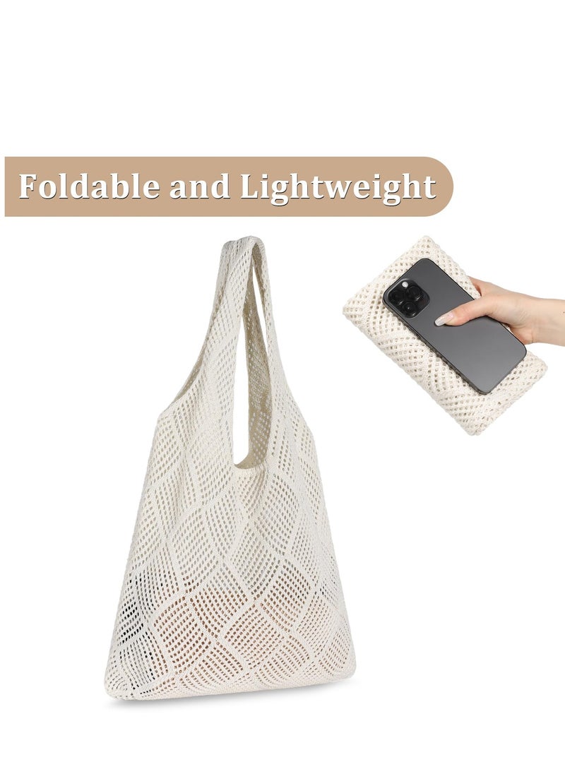 SYOSI - Crochet Tote Bag, Mesh Beach Bag Knit Summer Hobo Vacation Boho for Women, Beige - Image 1