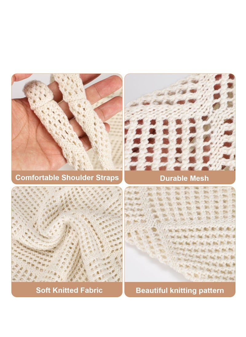 SYOSI - Crochet Tote Bag, Mesh Beach Bag Knit Summer Hobo Vacation Boho for Women, Beige - Image 1