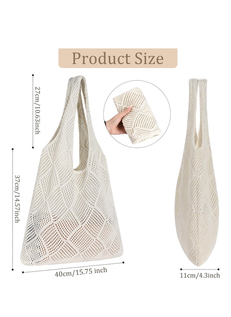 SYOSI - Crochet Tote Bag, Mesh Beach Bag Knit Summer Hobo Vacation Boho for Women, Beige - Image 1