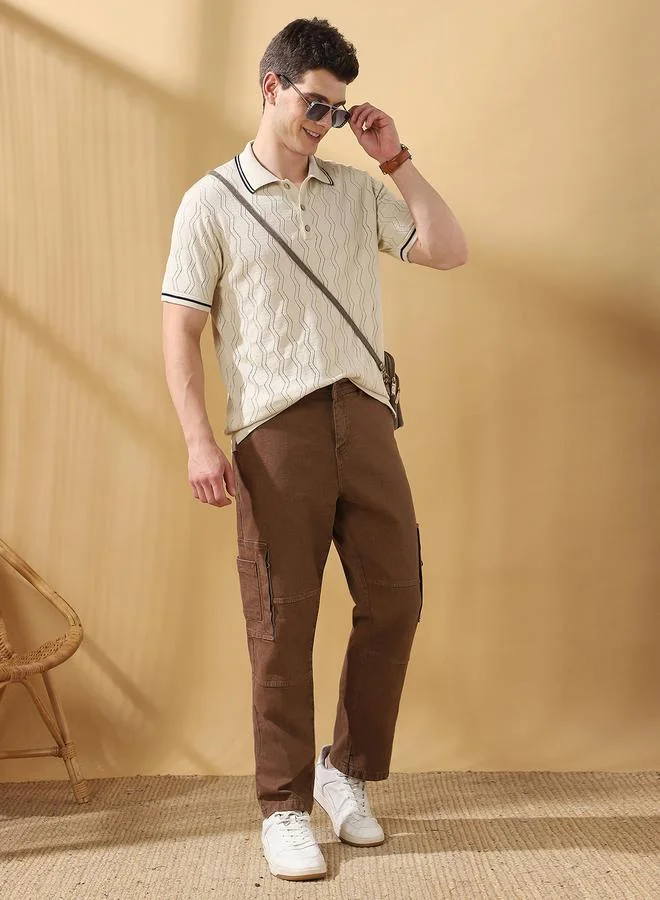 Men'S Indigo 100% Cotton Solid Pattern Full Length Relaxed Jeans