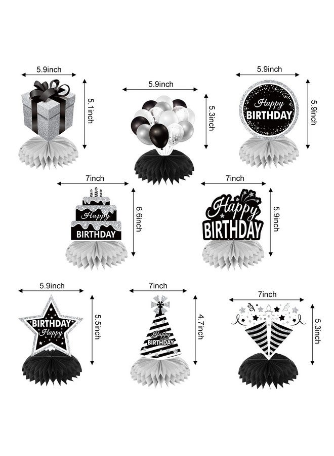 Excelloon 8PCS Black White Silver Birthday Decorations Honeycomb Centerpieces for Women Men, Black White Happy Birthday Table Centerpieces Party Supplies, 16th 21st 30th 40th 50th Birthday Table Topper Decor - Image 2