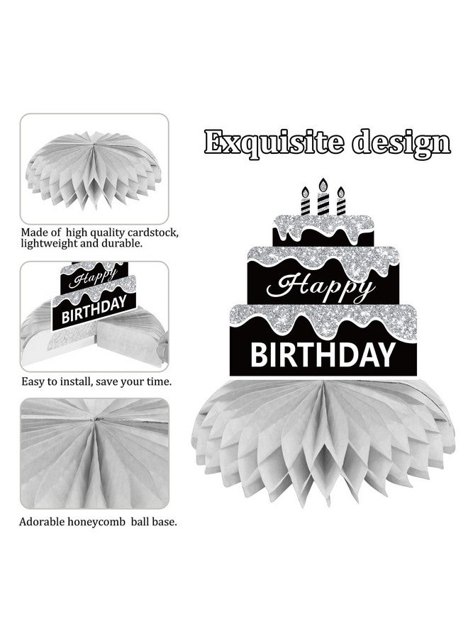 Excelloon 8PCS Black White Silver Birthday Decorations Honeycomb Centerpieces for Women Men, Black White Happy Birthday Table Centerpieces Party Supplies, 16th 21st 30th 40th 50th Birthday Table Topper Decor - Image 5