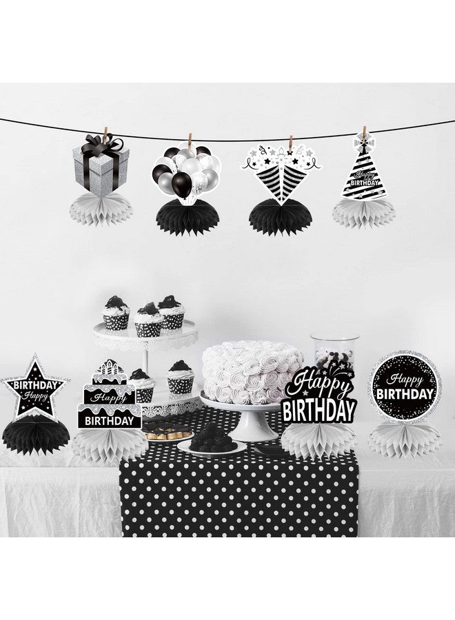 Excelloon 8PCS Black White Silver Birthday Decorations Honeycomb Centerpieces for Women Men, Black White Happy Birthday Table Centerpieces Party Supplies, 16th 21st 30th 40th 50th Birthday Table Topper Decor - Image 3