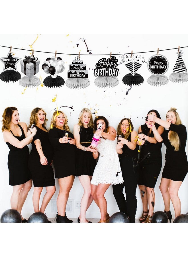 Excelloon 8PCS Black White Silver Birthday Decorations Honeycomb Centerpieces for Women Men, Black White Happy Birthday Table Centerpieces Party Supplies, 16th 21st 30th 40th 50th Birthday Table Topper Decor - Image 4