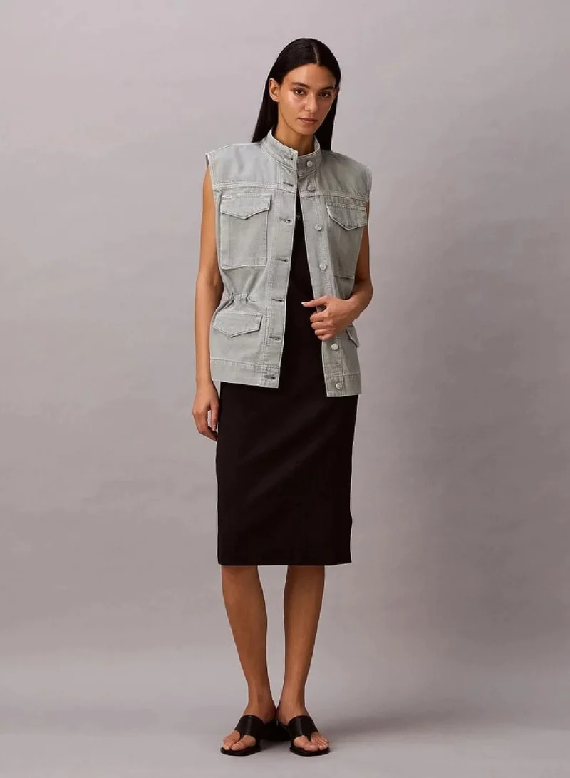 Calvin Klein SOFT GREY Denim Utility Field Vest for Women | Best Price UAE
