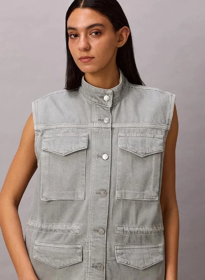 Calvin Klein SOFT GREY Denim Utility Field Vest for Women | Best Price UAE