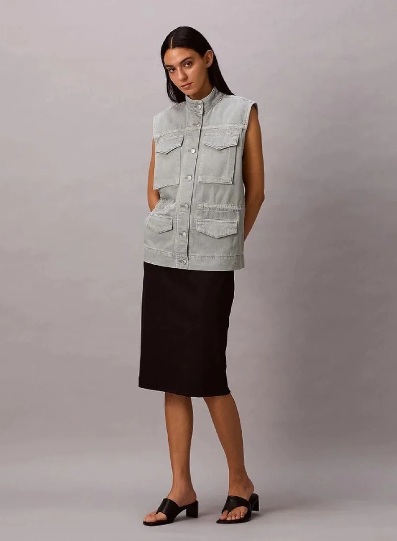 Calvin Klein SOFT GREY Denim Utility Field Vest for Women | Best Price UAE