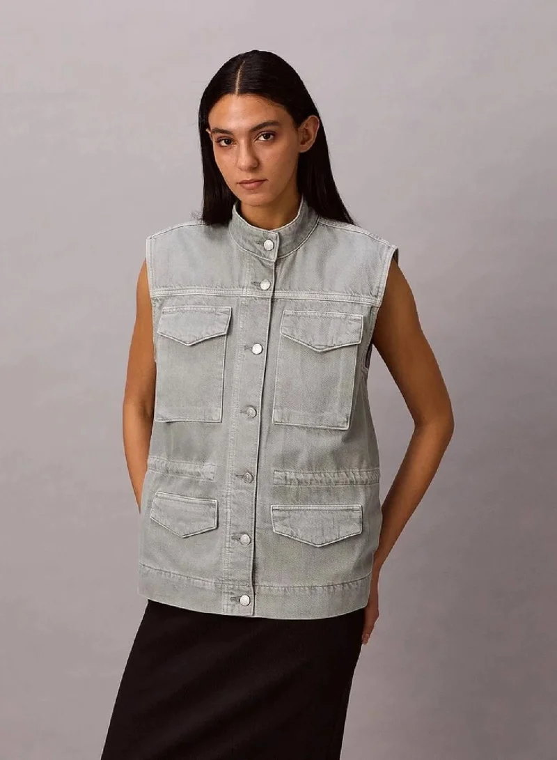 Calvin Klein SOFT GREY Denim Utility Field Vest for Women | Best Price UAE