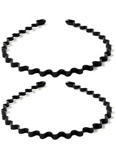 bodbop XINGZHE bodbop XINGZHE Hairband, Metal Unisex Wavy Hair Hoop with Teeth for Men, Women, and Boys, 2 PCS Black for Sports  - Image 1