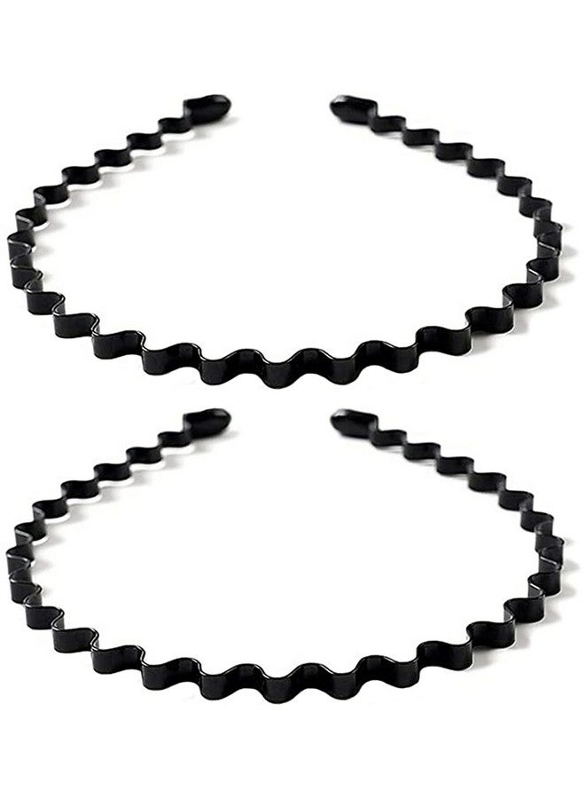 بودبوب_إكسينغز ربطة شعر bodbop XINGZHE، طوق شعر مموج معدني للجنسين مع أسنان للرجال والنساء والأولاد، قطعتان باللون الأسود للرياضة - Image 1