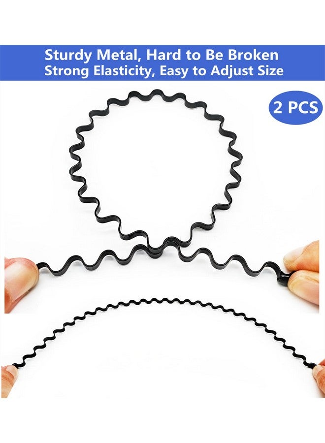 بودبوب_إكسينغز ربطة شعر bodbop XINGZHE، طوق شعر مموج معدني للجنسين مع أسنان للرجال والنساء والأولاد، قطعتان باللون الأسود للرياضة - Image 2