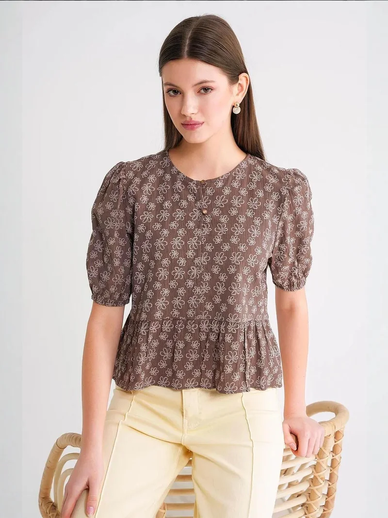 MixRay Mixray Frilly Crew Neck Blouse
