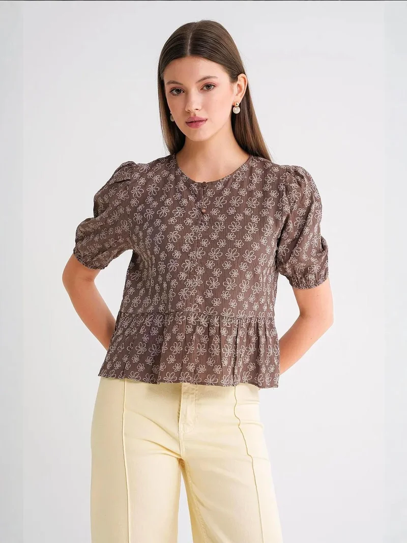 MixRay Mixray Frilly Crew Neck Blouse