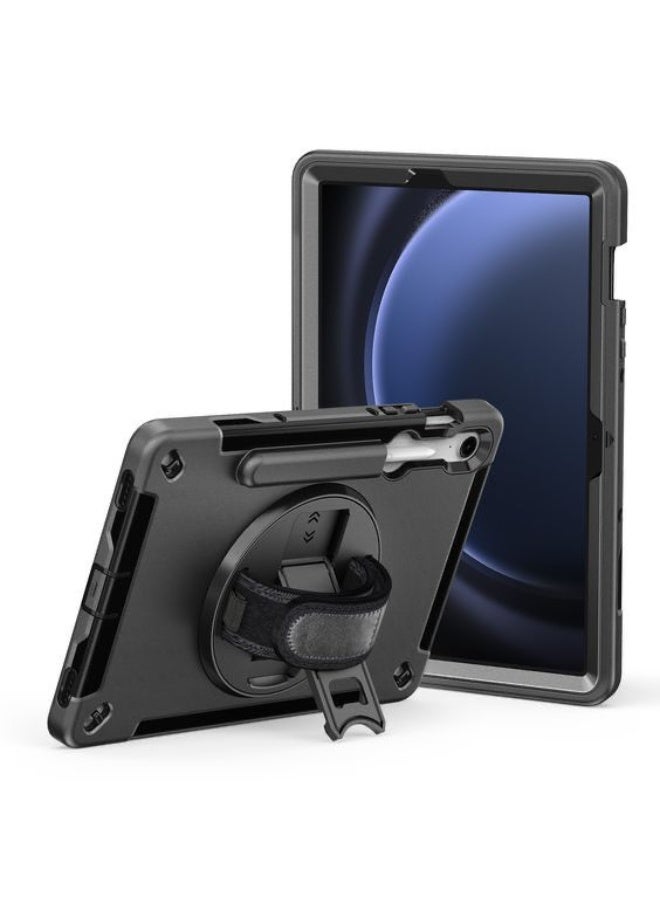 Cat - Cot حافظة قط 360 درجة دوران ثلاث طبقات حماية مع حزام كتف لجهاز سامسونج جالاكسي تاب S9FE (10.9 بوصة) طراز X510/X516B، لون أسود - Image 1