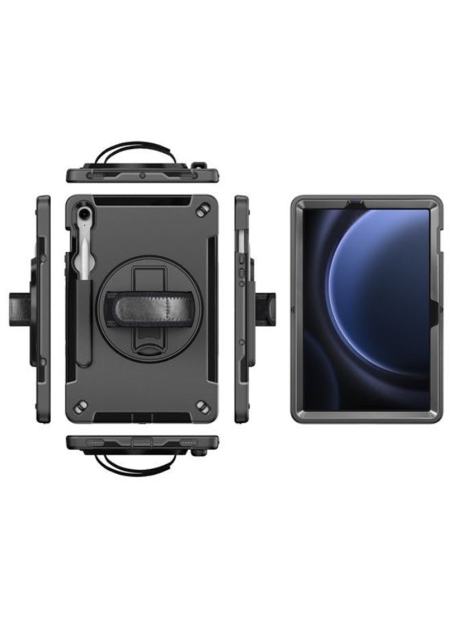 Cat - Cot حافظة قط 360 درجة دوران ثلاث طبقات حماية مع حزام كتف لجهاز سامسونج جالاكسي تاب S9FE (10.9 بوصة) طراز X510/X516B، لون أسود - Image 3
