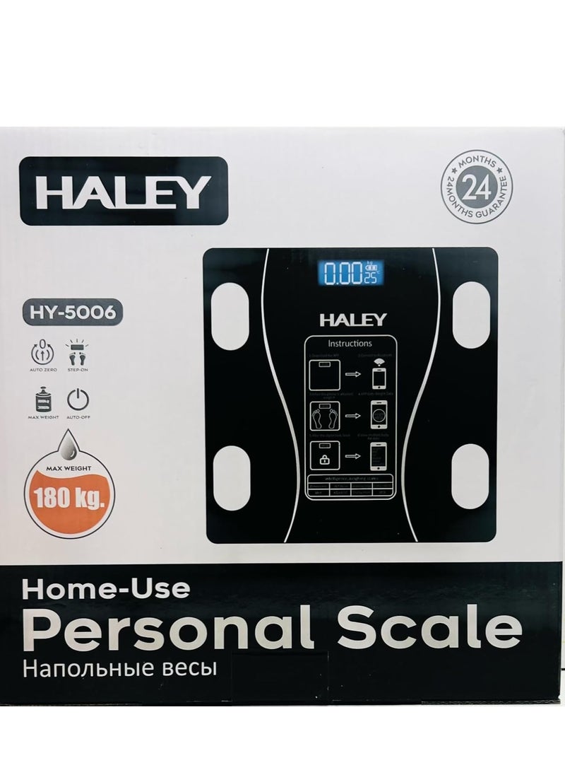Haley - Wtrtr HALEY 180Kg Digital Weight Scale,Body Fat Scale, Bluetooth Smart Body Weight Scale, Wireless Digital Bathroom Scale with Smartphone App.2 Years Warranty.HY-5006(Black) - Image 1
