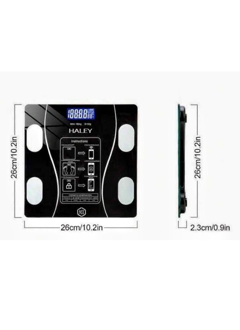 Haley - Wtrtr HALEY 180Kg Digital Weight Scale,Body Fat Scale, Bluetooth Smart Body Weight Scale, Wireless Digital Bathroom Scale with Smartphone App.2 Years Warranty.HY-5006(Black) - Image 1