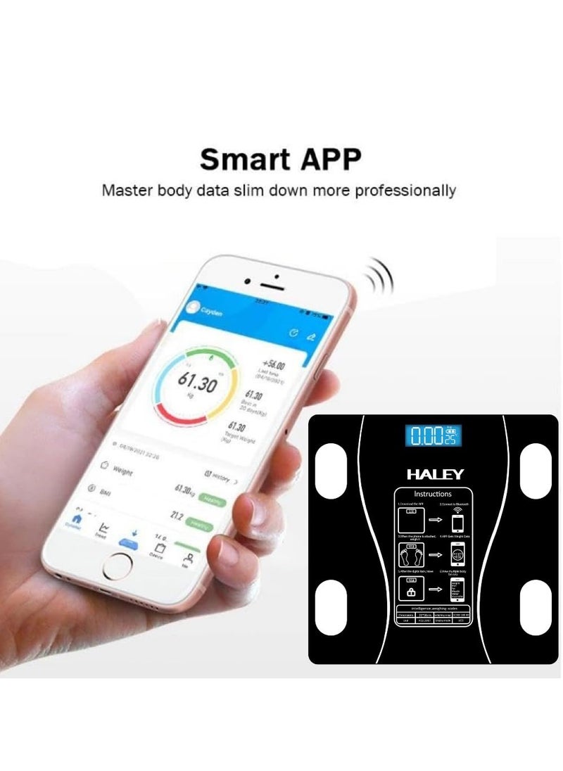 Haley - Wtrtr HALEY 180Kg Digital Weight Scale,Body Fat Scale, Bluetooth Smart Body Weight Scale, Wireless Digital Bathroom Scale with Smartphone App.2 Years Warranty.HY-5006(Black) - Image 1