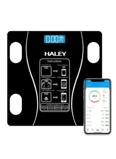 Wtrtr HALEY 180Kg Digital Weight Scale,Body Fat Scale, Bluetooth Smart Body Weight Scale, Wireless Digital Bathroom Scale with Smartphone App.2 Years Warranty.HY-5006(Black)