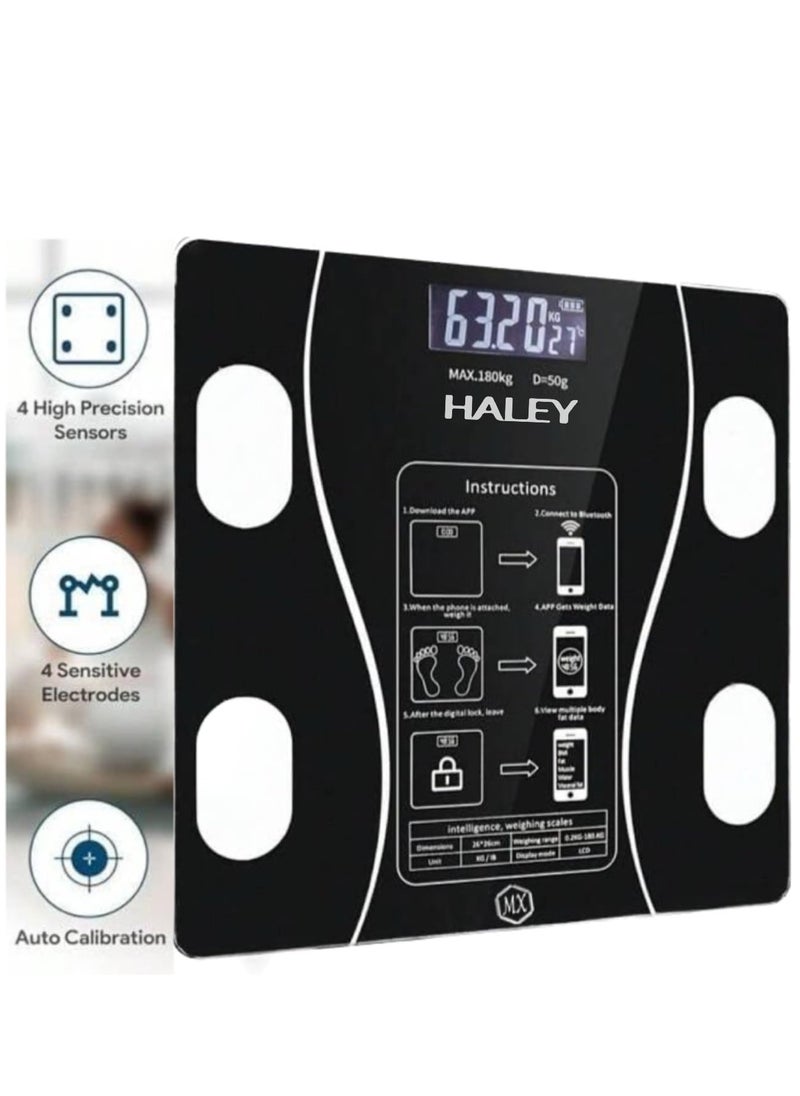 Haley - Wtrtr HALEY 180Kg Digital Weight Scale,Body Fat Scale, Bluetooth Smart Body Weight Scale, Wireless Digital Bathroom Scale with Smartphone App.2 Years Warranty.HY-5006(Black) - Image 1