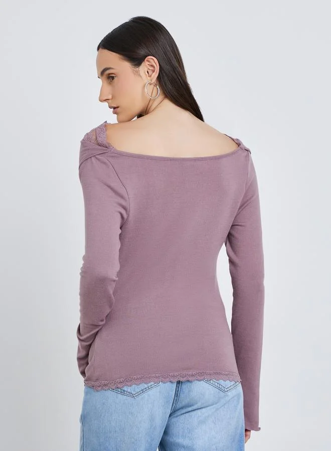 Styli Styli Lace Insert Cowl Neck Blouse