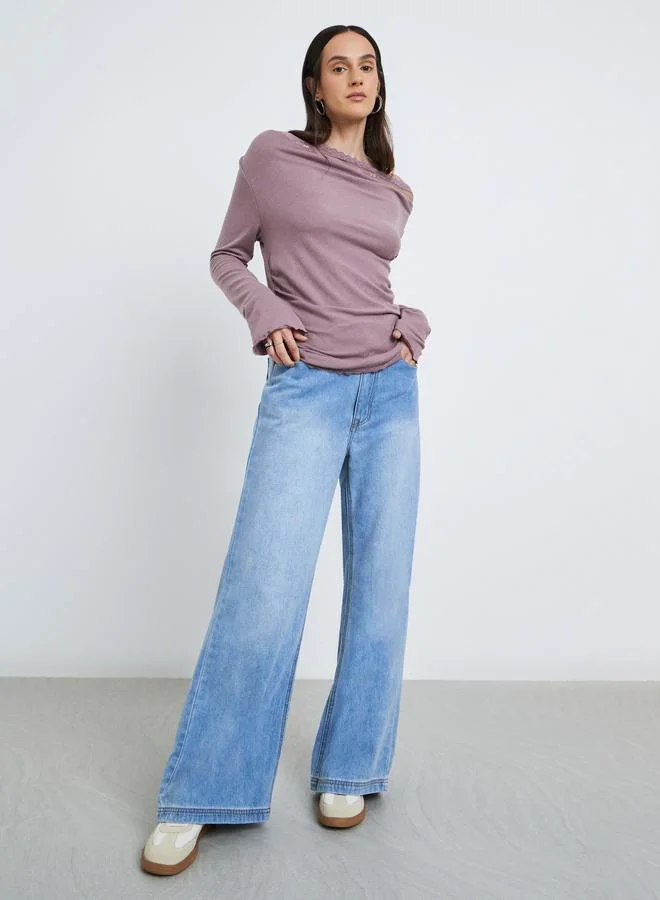 ستايلي Styli Lace Insert Cowl Neck Blouse