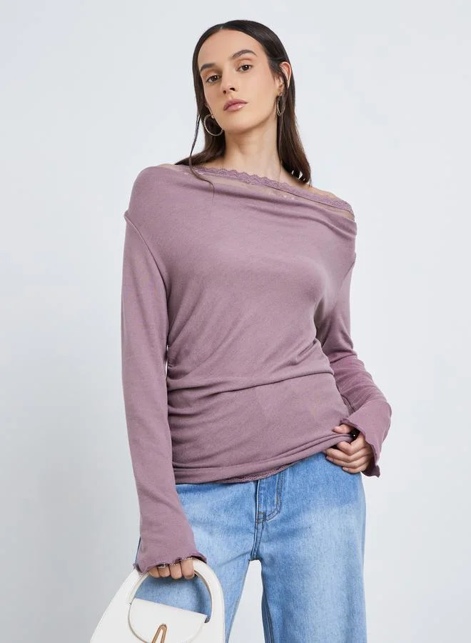 ستايلي Styli Lace Insert Cowl Neck Blouse