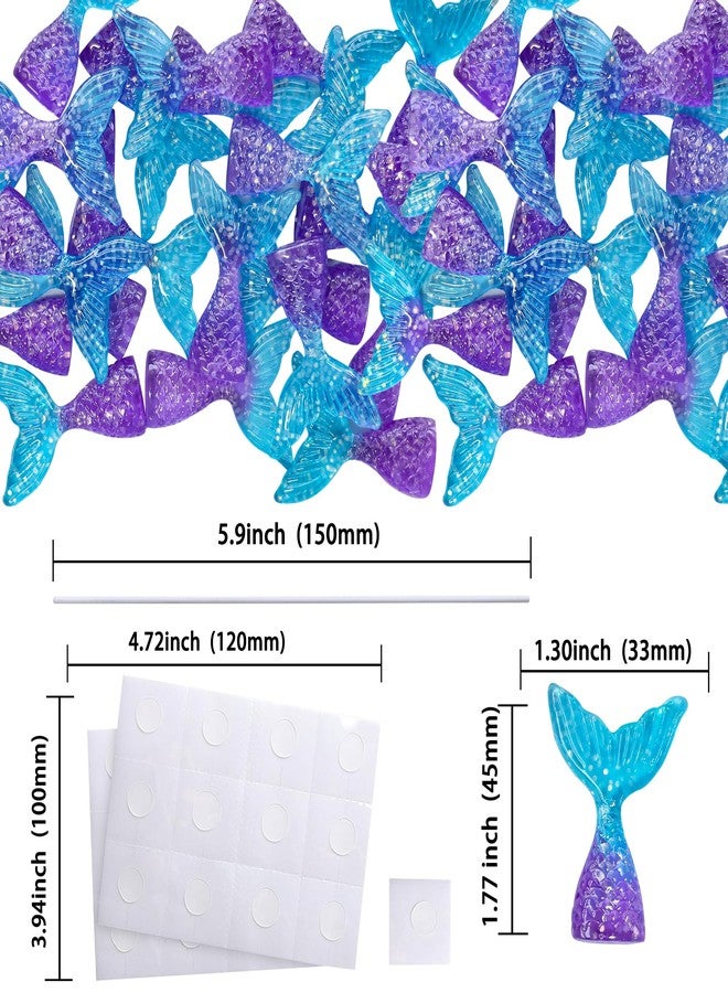 Ephlyn 24pcs Mermaid Tail Cupcake Toppers & Figurines - Acrylic Mini Wrappers - Purple & Blue Mermaid Party Supplies - Image 2