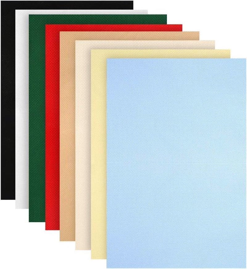 Caydo 8 Pieces 14 Count Cross Stitch Fabric Aida Cloth Set, 12 by 18-Inch - Image 1