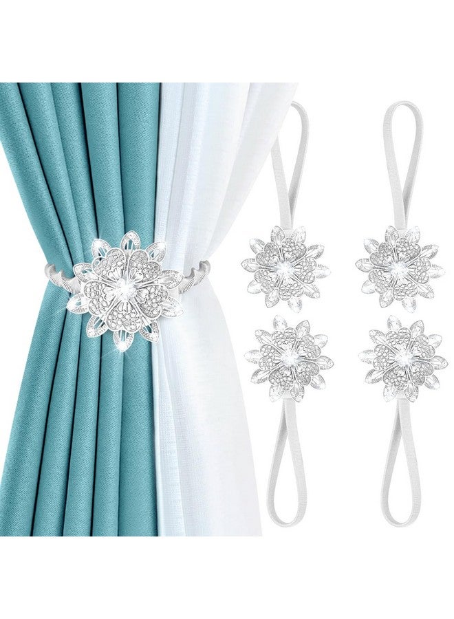 اوليب مشابك ستائر مغناطيسية من AULEEP، مجموعة من 4 مشابك ستائر مغناطيسية مزخرفة، مشبك ستائر، نمط أوروبي وأمريكي (فضي) - Image 1