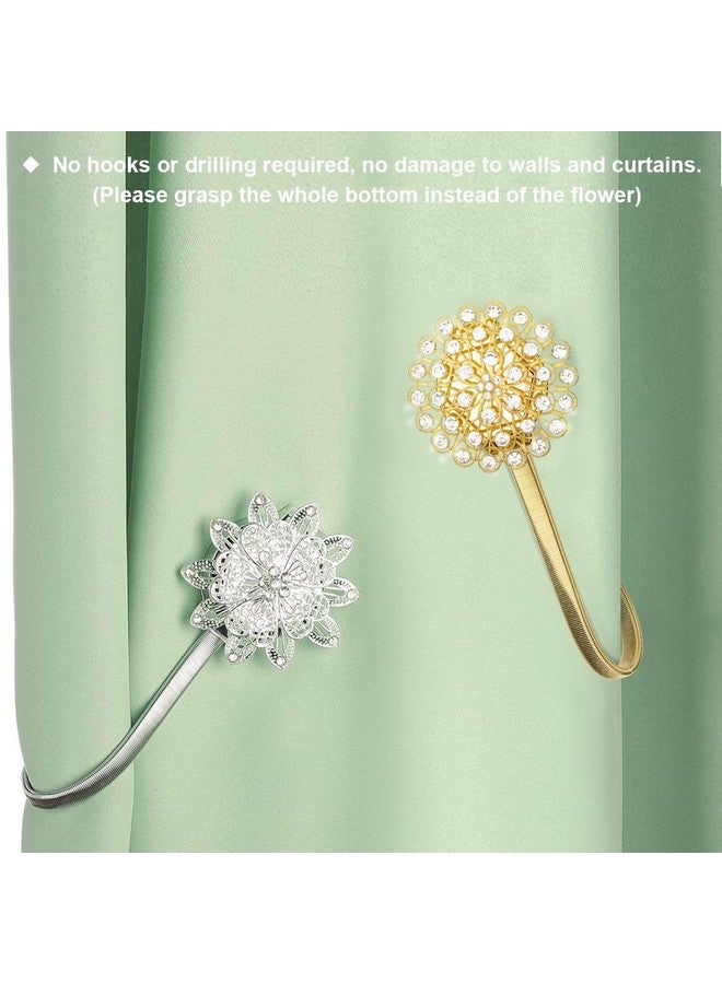 اوليب مشابك ستائر مغناطيسية من AULEEP، مجموعة من 4 مشابك ستائر مغناطيسية مزخرفة، مشبك ستائر، نمط أوروبي وأمريكي (فضي) - Image 4