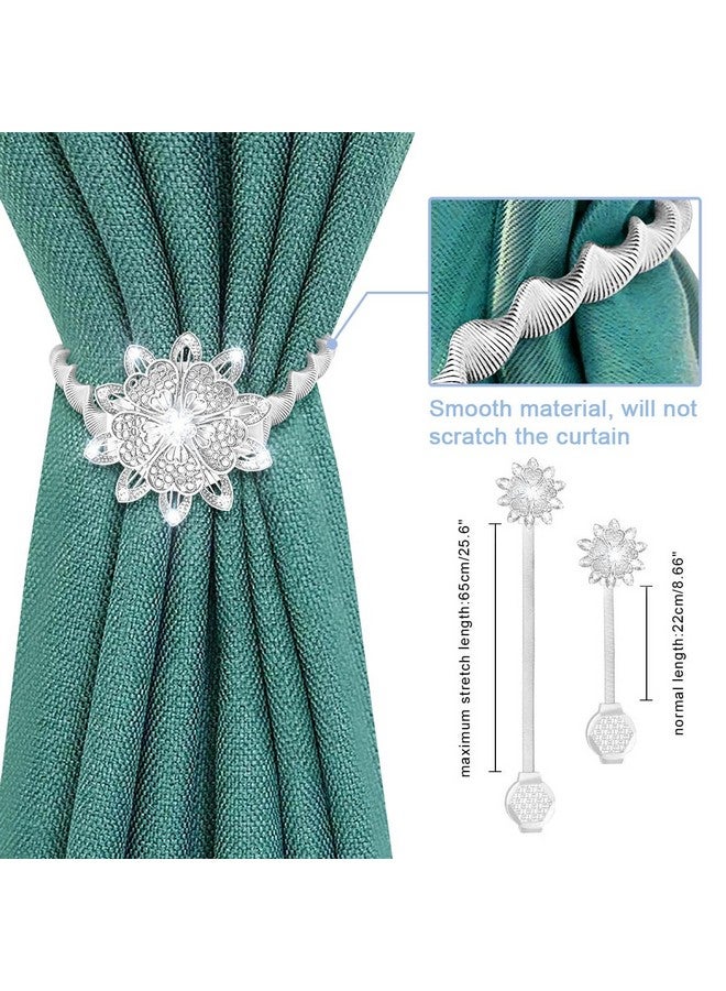 اوليب مشابك ستائر مغناطيسية من AULEEP، مجموعة من 4 مشابك ستائر مغناطيسية مزخرفة، مشبك ستائر، نمط أوروبي وأمريكي (فضي) - Image 3