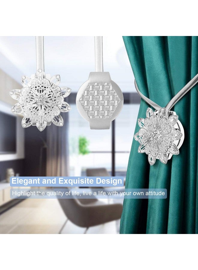 اوليب مشابك ستائر مغناطيسية من AULEEP، مجموعة من 4 مشابك ستائر مغناطيسية مزخرفة، مشبك ستائر، نمط أوروبي وأمريكي (فضي) - Image 5