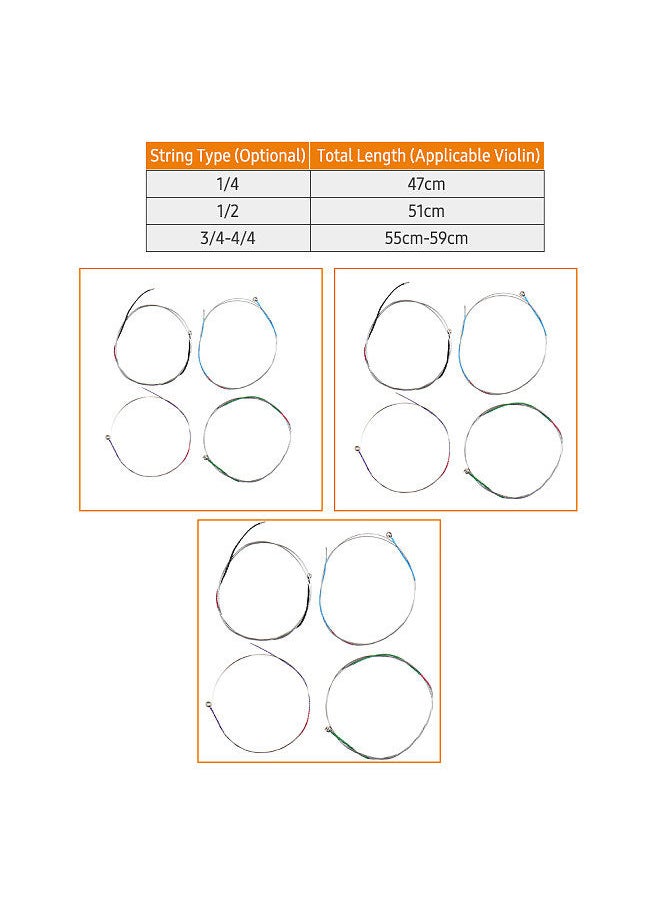 4 Pcs Violin Strings For 3/4-4/4 Violins Aluminium Alloy Wound Universal Full Set (G-D-A-E) Fiddle String