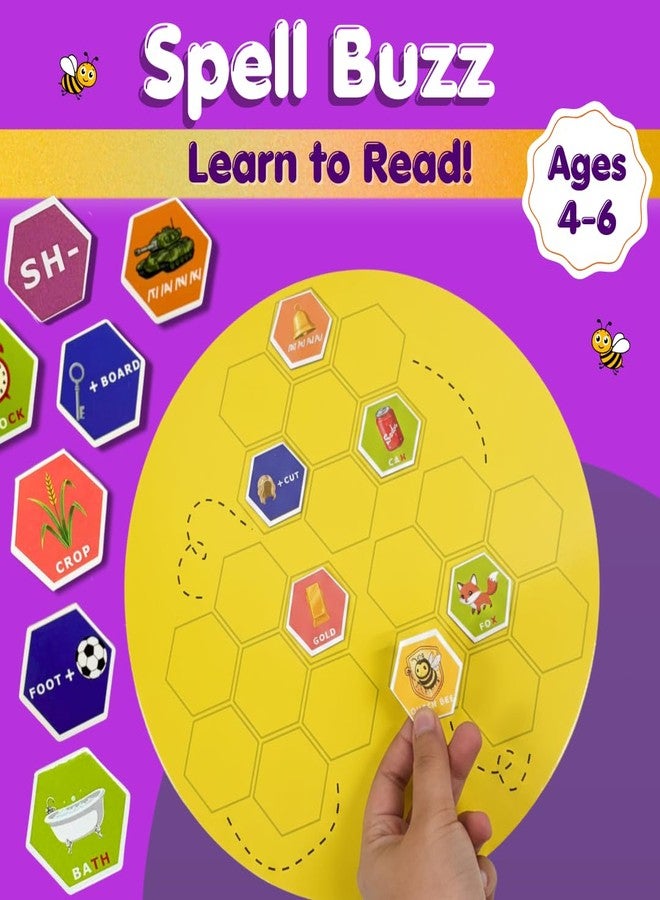 CocoMoco Kids Spell Buzz Phonics Game Level 1 and 2, Learn to Read, 4-6 Year Old Boys and Girls | Word Spelling & Phonics Board Game | Educational Learning Toy, Birthday Return Gift for Kids - Image 2