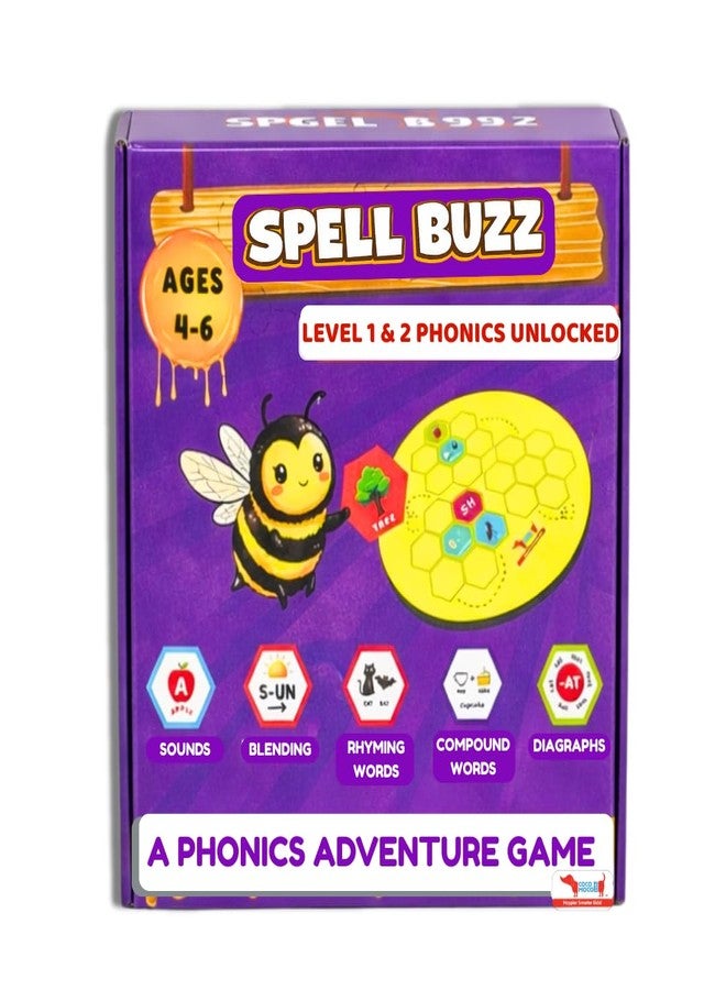 CocoMoco Kids Spell Buzz Phonics Game Level 1 and 2, Learn to Read, 4-6 Year Old Boys and Girls | Word Spelling & Phonics Board Game | Educational Learning Toy, Birthday Return Gift for Kids - Image 1