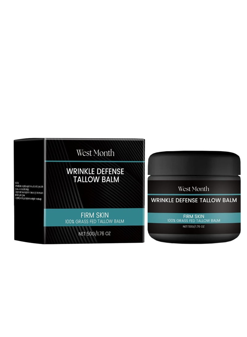 West&Month Mens Beef Tallow Moisturizing Cream, Skin Anti Aging & Firming Moisturizer with Collagen, Niacinamide, and Grass Fed Beef Tallow, Tallow Balm for Face 50g - Image 1