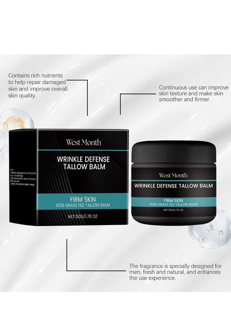 West&Month Mens Beef Tallow Moisturizing Cream, Skin Anti Aging & Firming Moisturizer with Collagen, Niacinamide, and Grass Fed Beef Tallow, Tallow Balm for Face 50g - Image 3