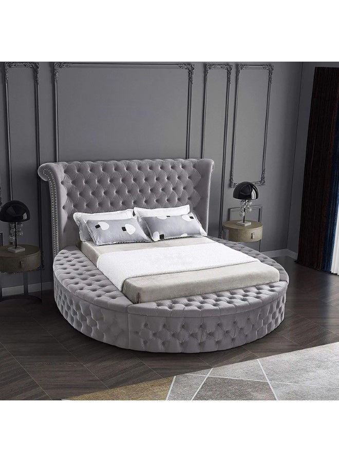 In-House Lotus | Wooden Bed Frame Upholstered in Velvet - Grey  - Image 1