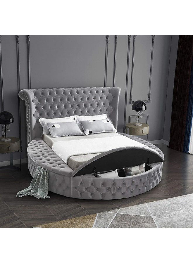In-House Lotus | Wooden Bed Frame Upholstered in Velvet - Grey  - Image 2