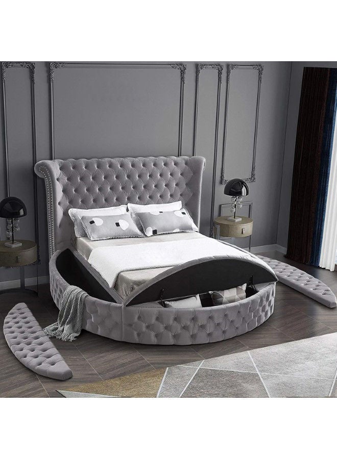 In-House Lotus | Wooden Bed Frame Upholstered in Velvet - Grey  - Image 3