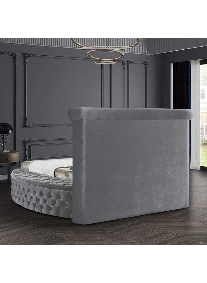 In-House Lotus | Wooden Bed Frame Upholstered in Velvet - Grey  - Image 5