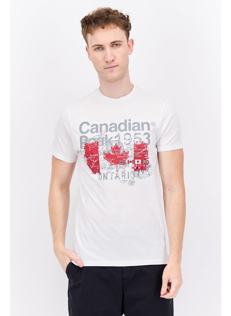 Canadian Peak Men Crew Neck Short Sleeve Embroidered T-Shirt, White  - Image 1