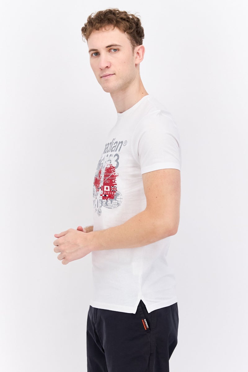 Men Crew Neck Short Sleeve Embroidered T-Shirt, White